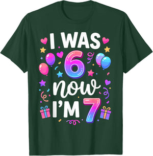 7th Birthday Boys Girls I was 6 Now I'm 7 Birthday T-Shirt - T-Shirt | Forest