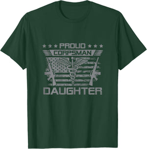 Proud Corpsman Daughter Flag USA Family Matching T-Shirt - T-Shirt | Forest
