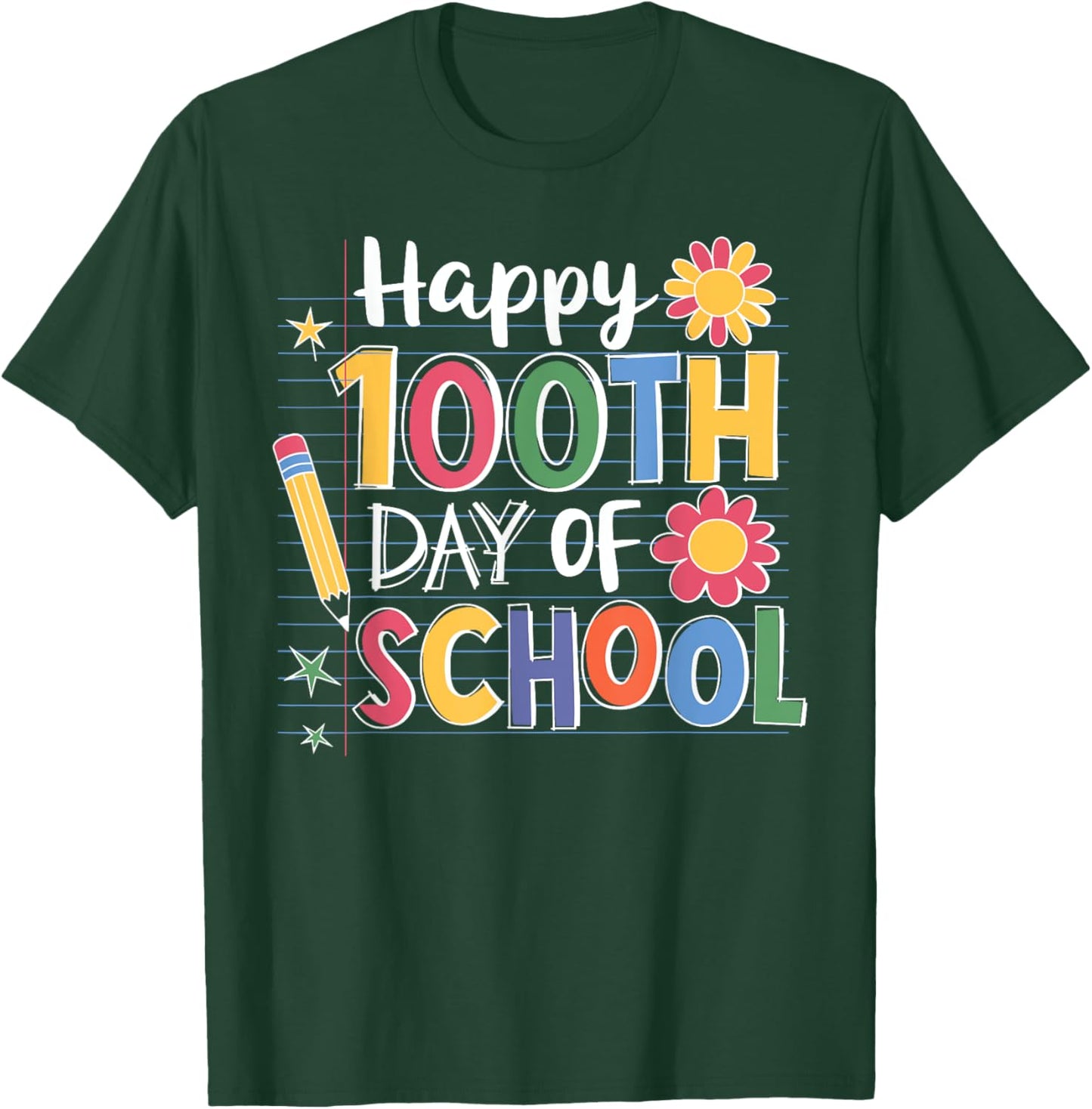 Happy 100 Days Of School Teacher Student Women Kids Cute T-Shirt - T-Shirt | Forest