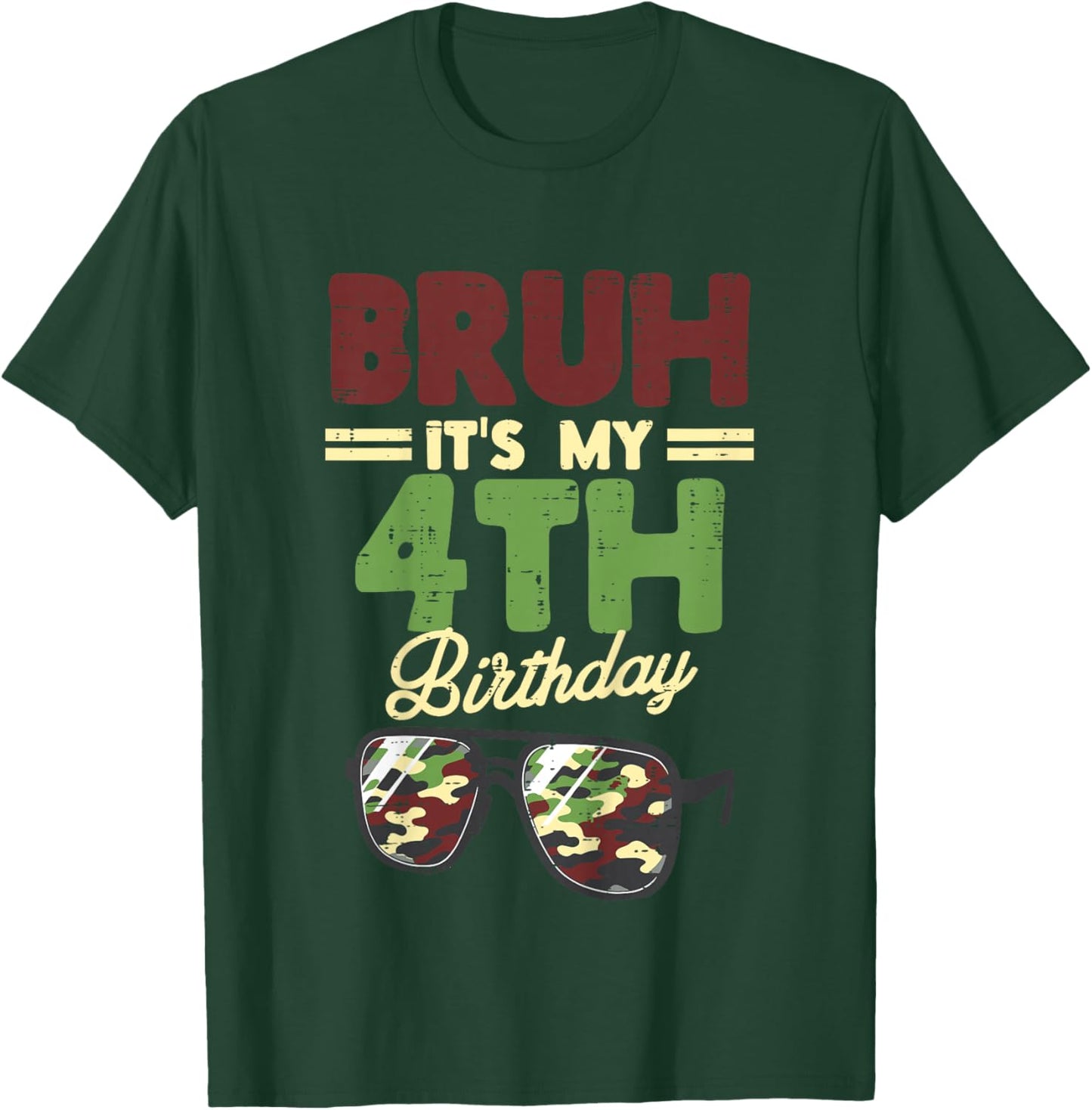 Kids Bruh My 4th Birthday Camo Sunglasses 4 Bday Boys Girls Kids T-Shirt - T-Shirt | Forest