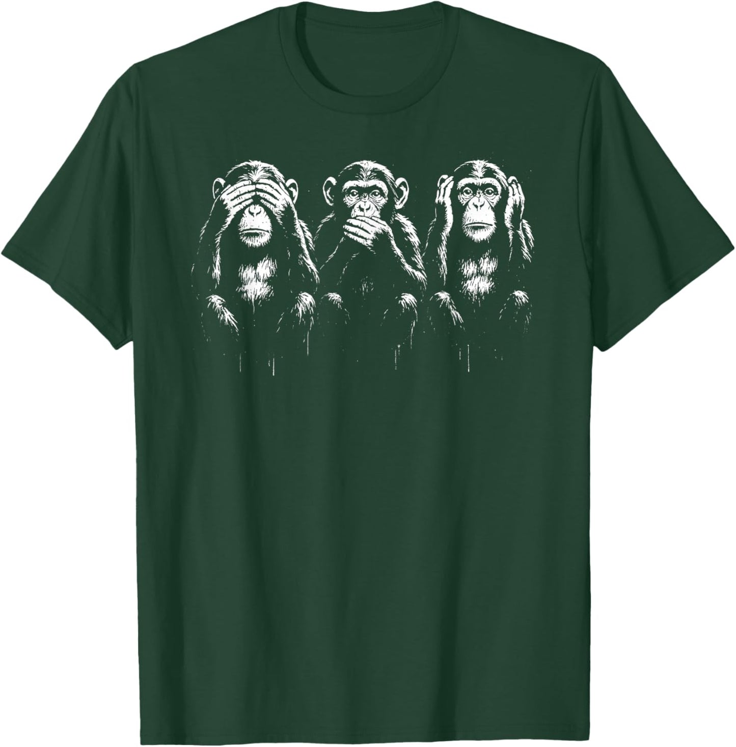 Three Wise Monkeys | Stencil Art - See Speak Hear No Evil T-Shirt - T-Shirt | Forest