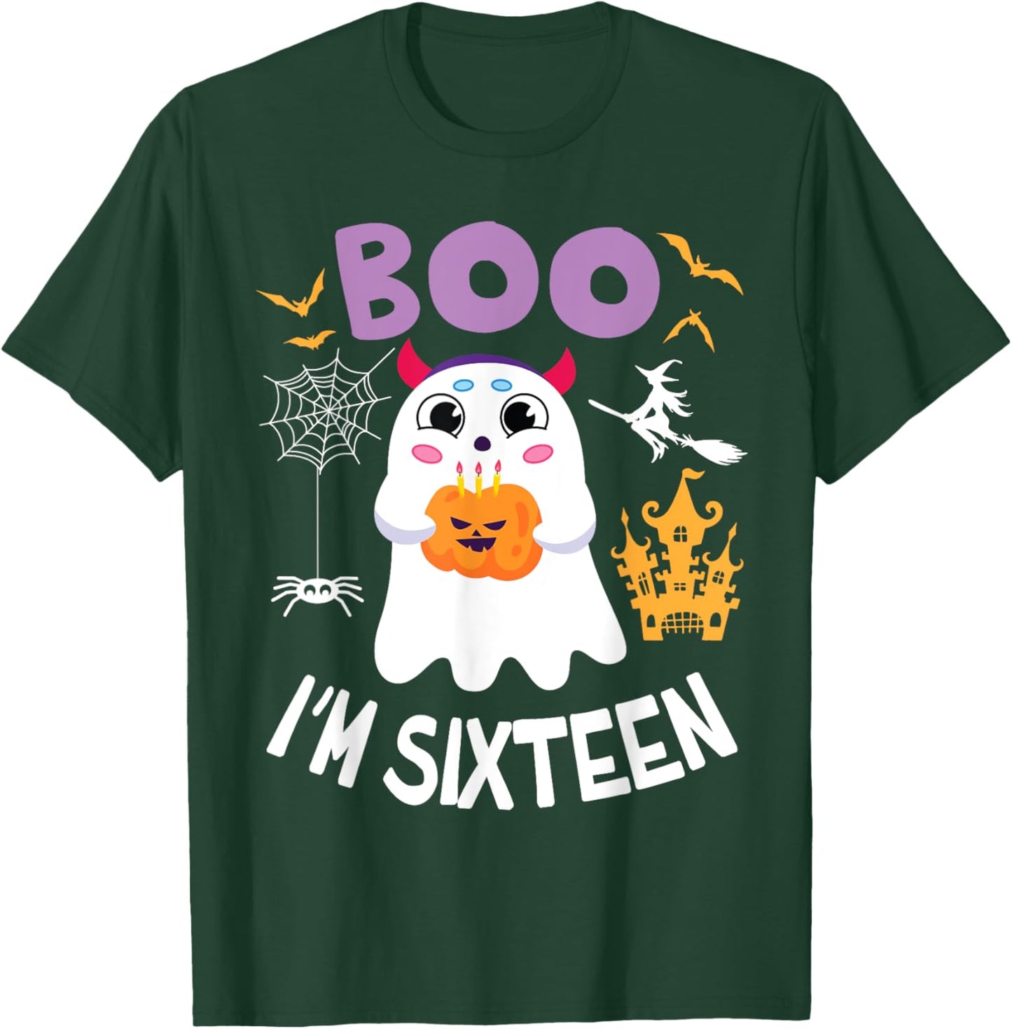 Ghost Hold Pumpkin Birthday Candles BOO I'm Sixteen Years T-Shirt - T-Shirt | Forest