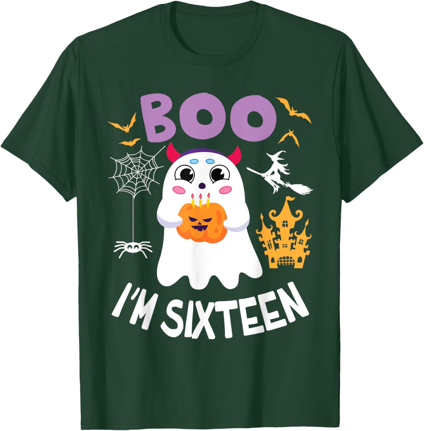 Ghost Hold Pumpkin Birthday Candles BOO I'm Sixteen Years T-Shirt - T-Shirt | Forest