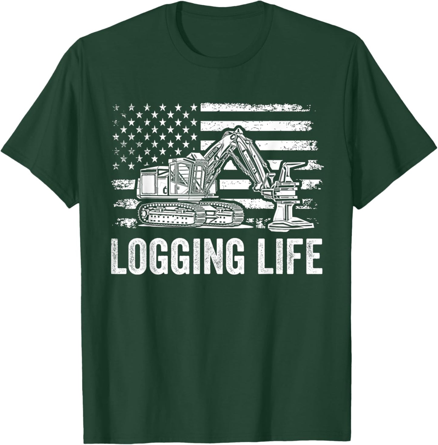 Feller Buncher Logger Life Funny Logging Patriotic Men T-Shirt - T-Shirt | Forest