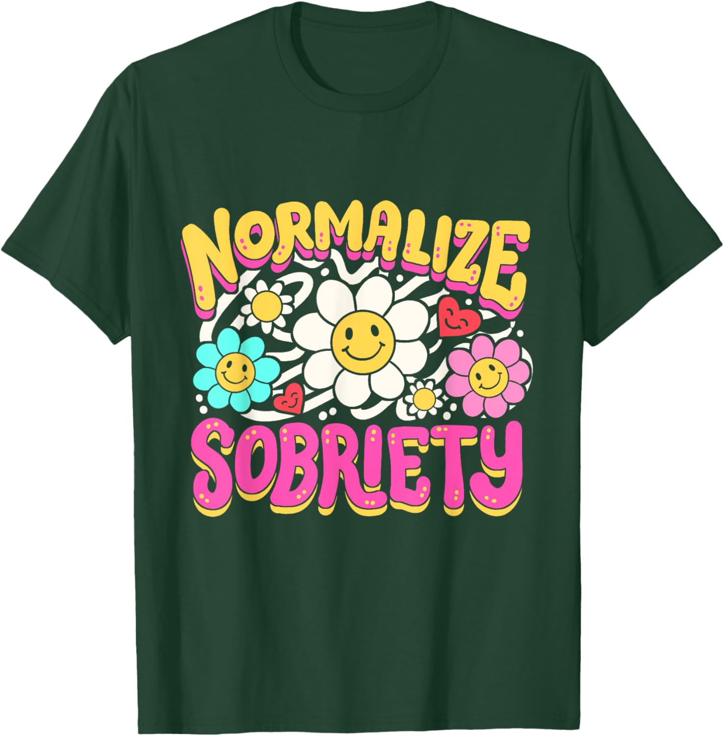 Normalize Sobriety Women Retro Groovy Hippie Sobriety Pride T-Shirt - T-Shirt | Forest