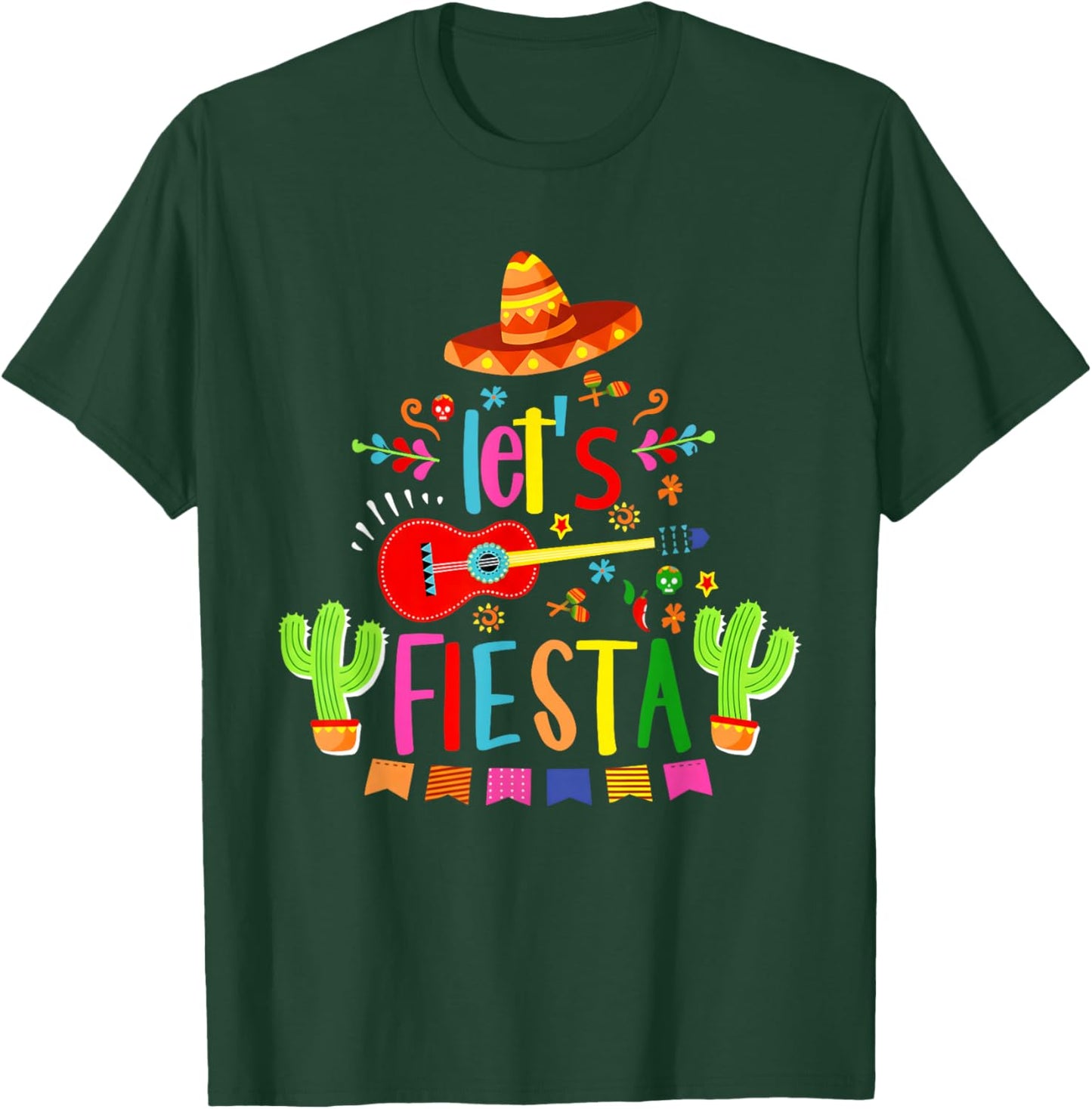 Let's Fiesta Guitar Mexican Men Women Kids Cinco De Mayo T-Shirt - T-Shirt | Forest