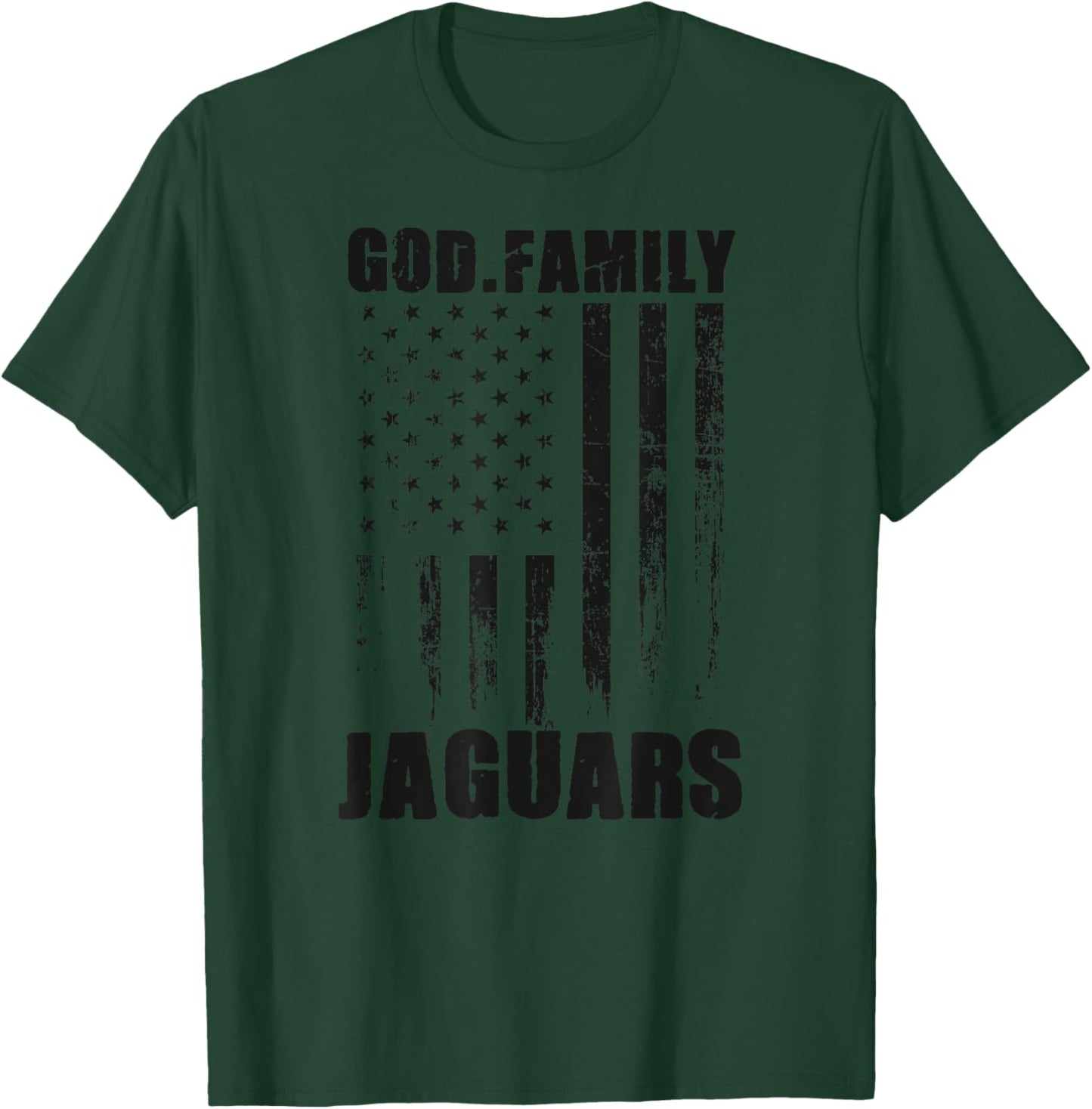 Blue Valley West Jaguars God. Family. Vintage USA Flag T-Shirt - T-Shirt | Forest