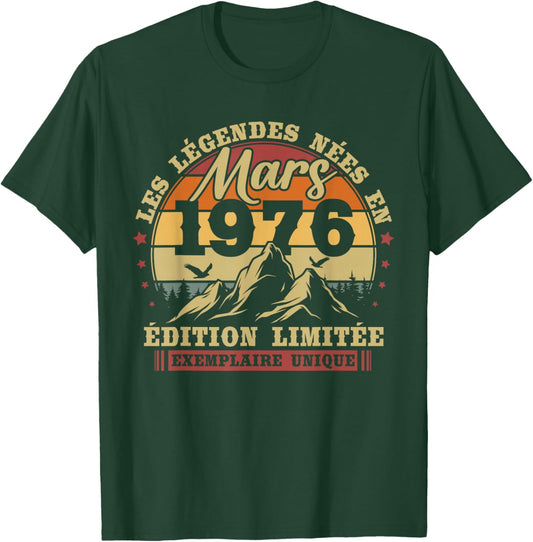 Vintage Mars 1976 Rétro Anniversaire 50 Ans Hommes Femmes T-Shirt - T-Shirt | Forest