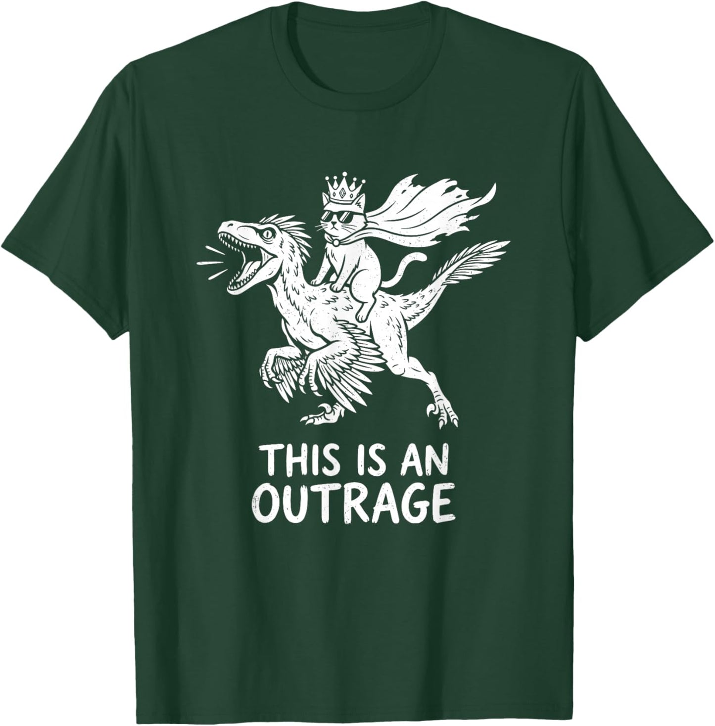 Funny Cat Riding Dinosaur This is an Outrage Meme T-Shirt - T-Shirt | Forest