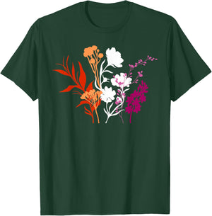 Minimalist Wildflowers Lesbian Pride Aesthetic T-Shirt - T-Shirt | Forest