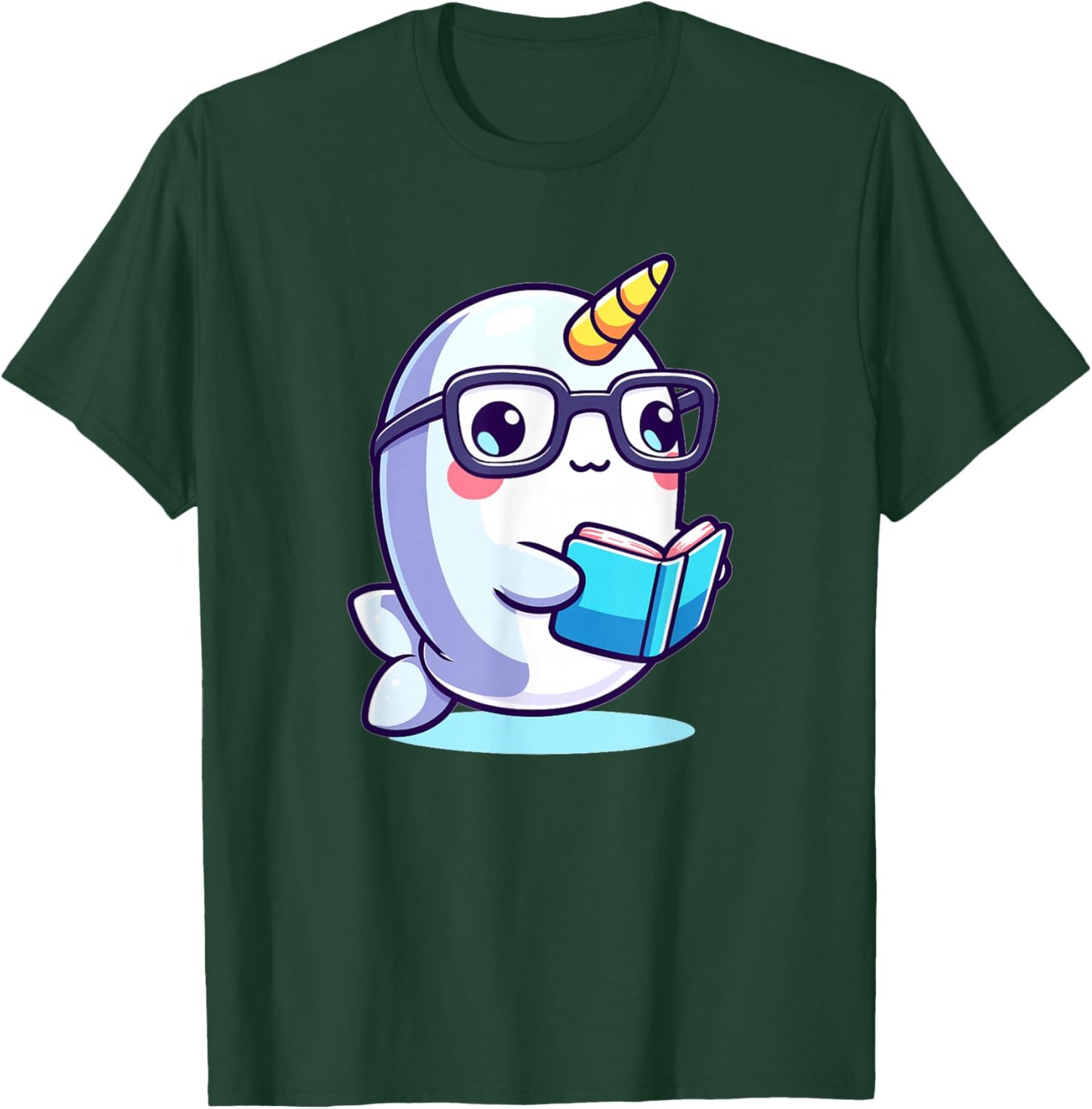 Adorable Book Lover Narwhal With Reading Glasses Cute T-Shirt - T-Shirt | Forest