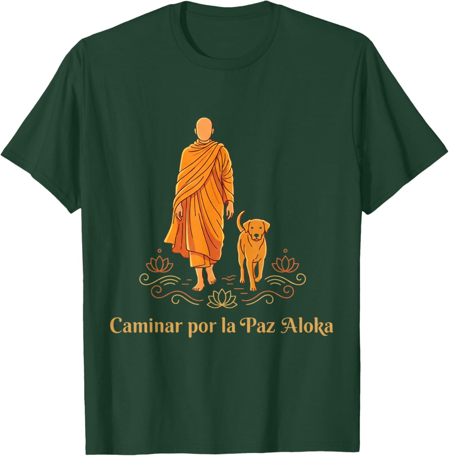 Walk for Peace Monks with Aloka Dog Monks Minimalist Zen T-Shirt - T-Shirt | Forest