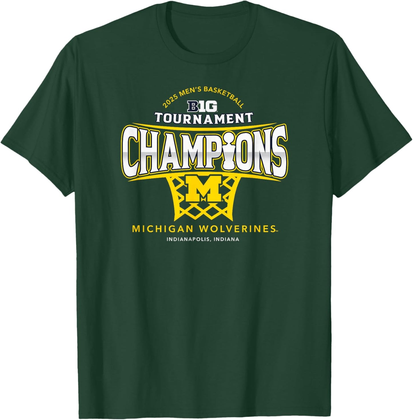 Michigan Wolverines Men's Basketball Big Ten Champs 2025 LR T-Shirt - T-Shirt | Forest