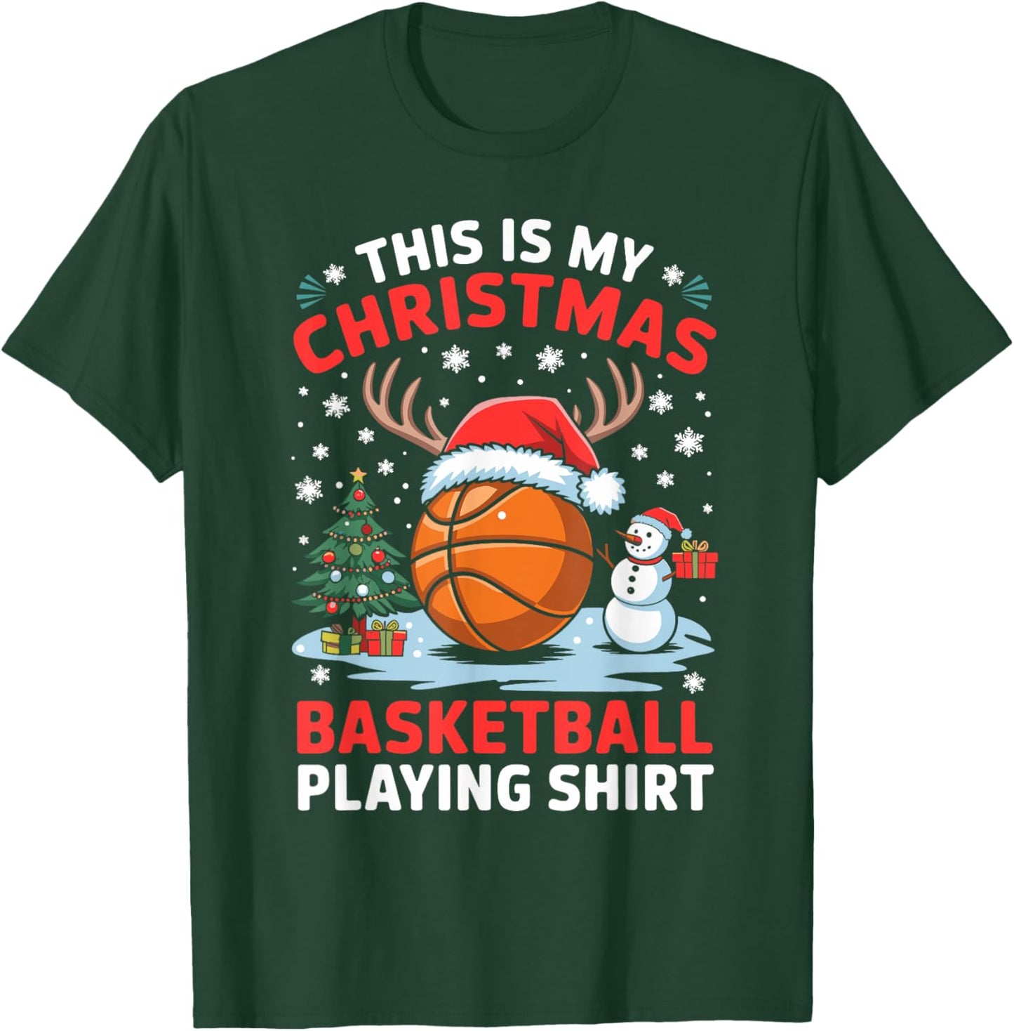 Christmas Basketball Player Santa Hat Basketball Christmas T-Shirt - T-Shirt | Forest