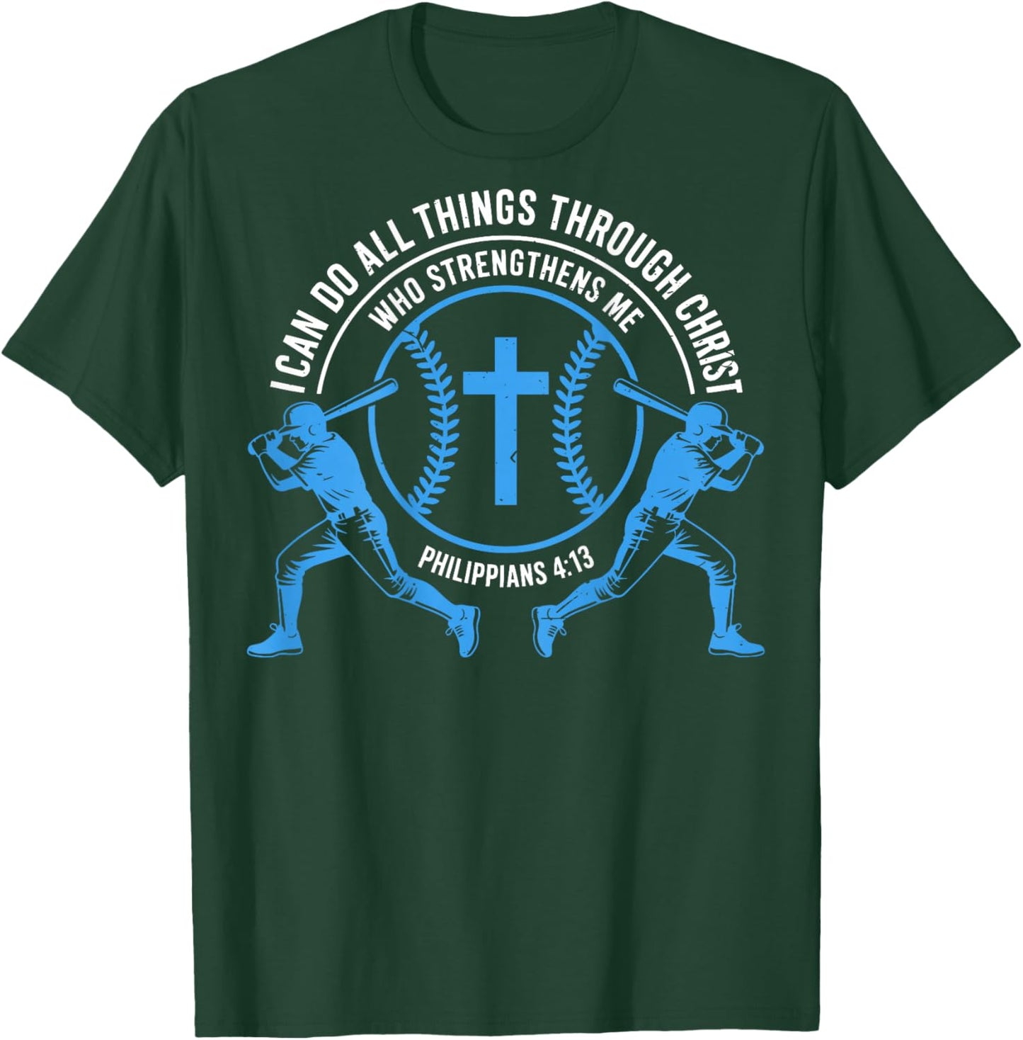 Boys Baseball Christian-Shirt Softball I Can Do All Things T-Shirt - T-Shirt | Forest