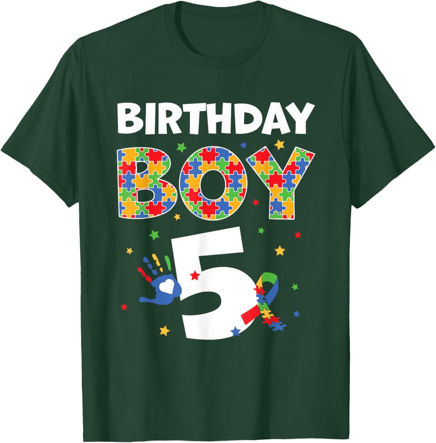 The 5th Birthday Boy Autism Awareness Puzzle Piece T-Shirt - T-Shirt | Forest