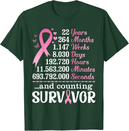 22 Years 264 Months Fighting Breast Cancer Counting Survivor T-Shirt - T-Shirt | Forest