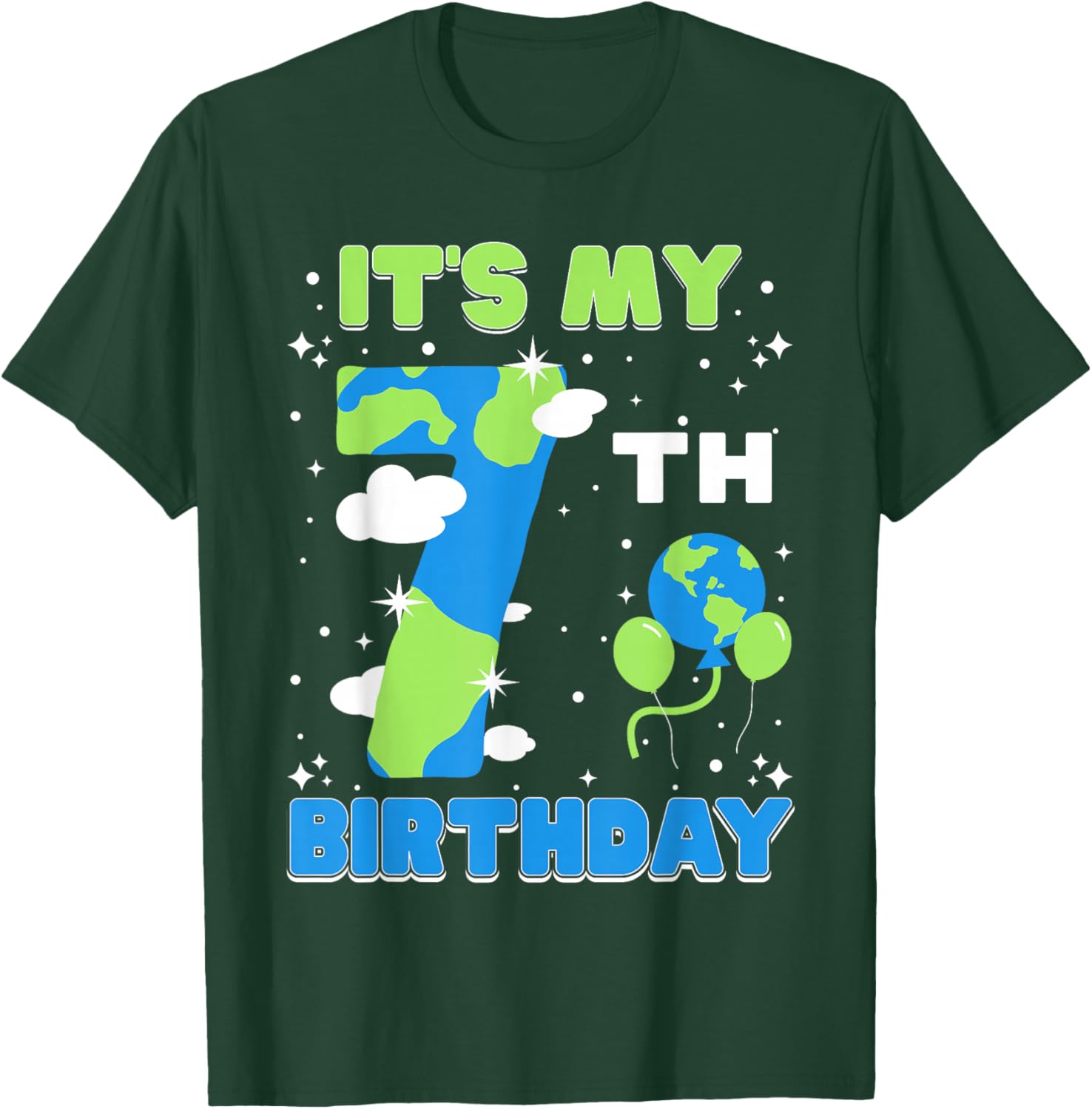 It's My 7th Birthday Earth Day 7 Years Old Kids Girls Boys T-Shirt - T-Shirt | Forest