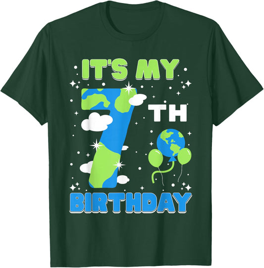 It's My 7th Birthday Earth Day 7 Years Old Kids Girls Boys T-Shirt - T-Shirt | Forest