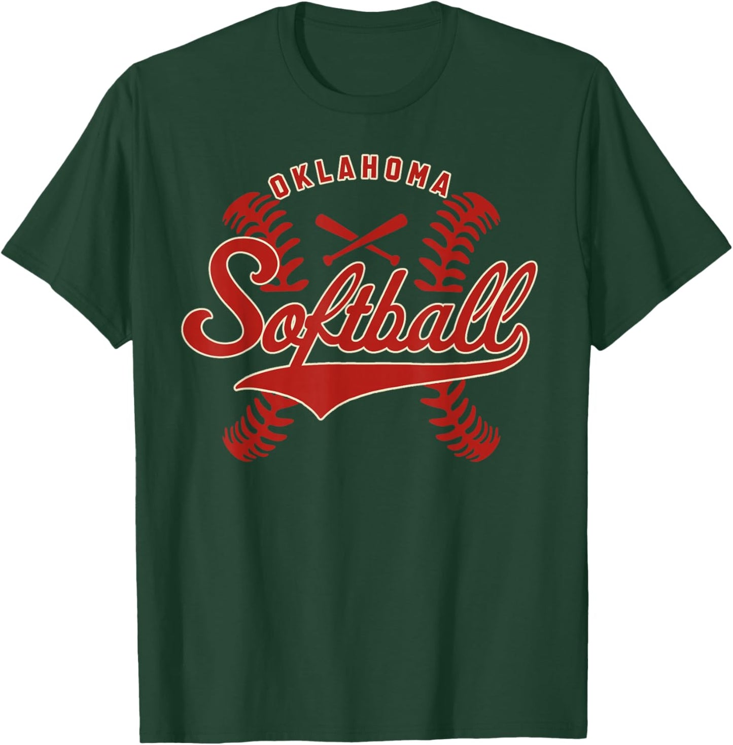 Oklahoma Softball Vintage Kids Team Retro Softball Fan T-Shirt - T-Shirt | Forest