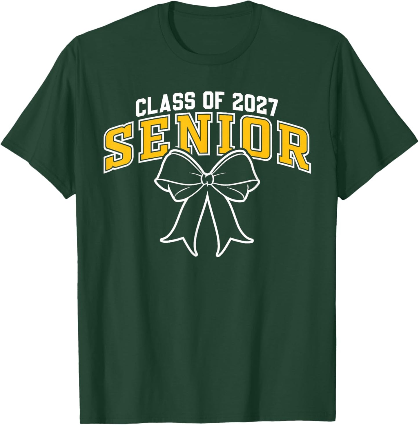 Class of 2027 Senior Graduation Black Gold Coquette Bow T-Shirt - T-Shirt | Forest