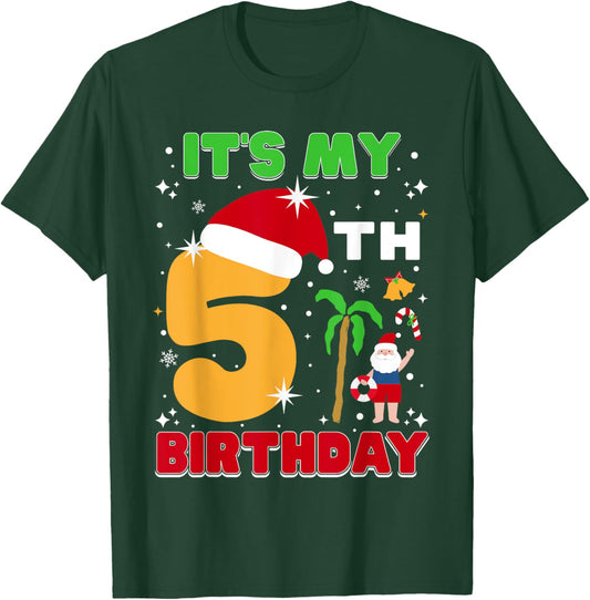 It's My 5th Birthday Summer Xmas 5 Years Old Kids Girls Boys T-Shirt - T-Shirt | Forest