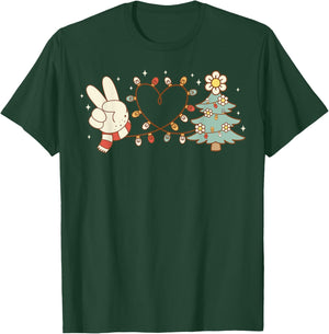 Peace Love Christmas Tree Heart Funny Xmas Holiday Vibes T-Shirt - T-Shirt | Forest