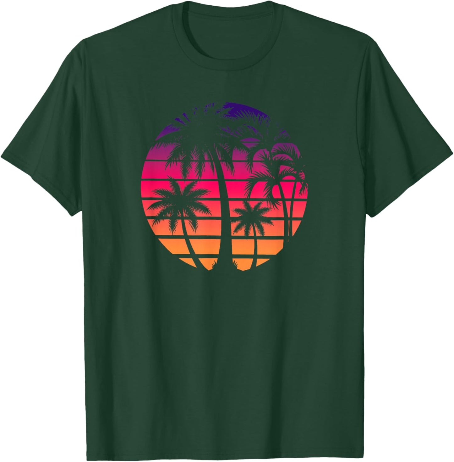 Retro 80s Sunset Palm Tree Beach Vacation Art T-Shirt - T-Shirt | Forest