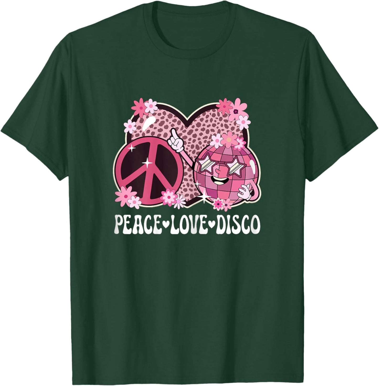 Peace Love Disco Outfit Cheetah Print Women Girls 70s Disco T-Shirt - T-Shirt | Forest