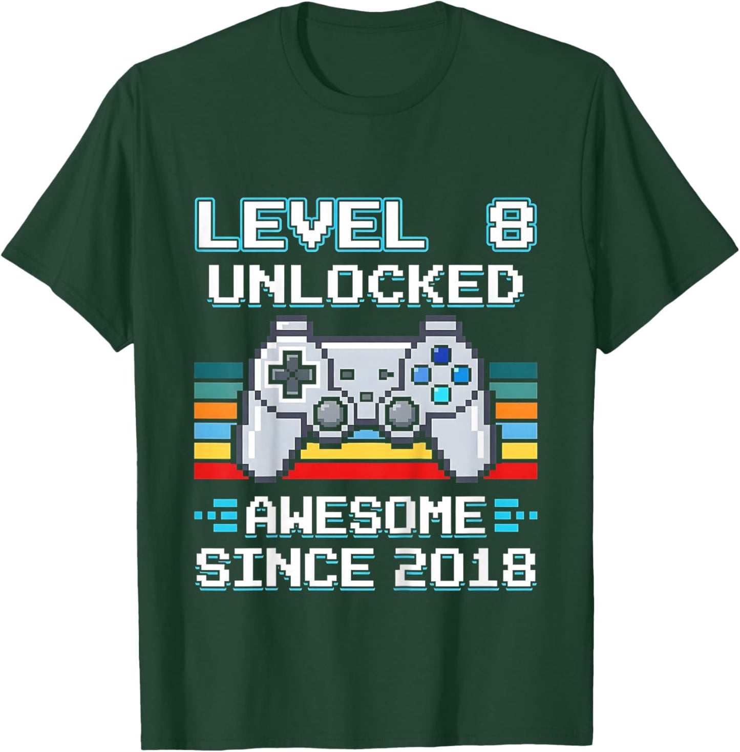 Kids 8th Birthday Gamer Level 8 Unlocked Awesome Since 2018 T-Shirt - T-Shirt | Forest