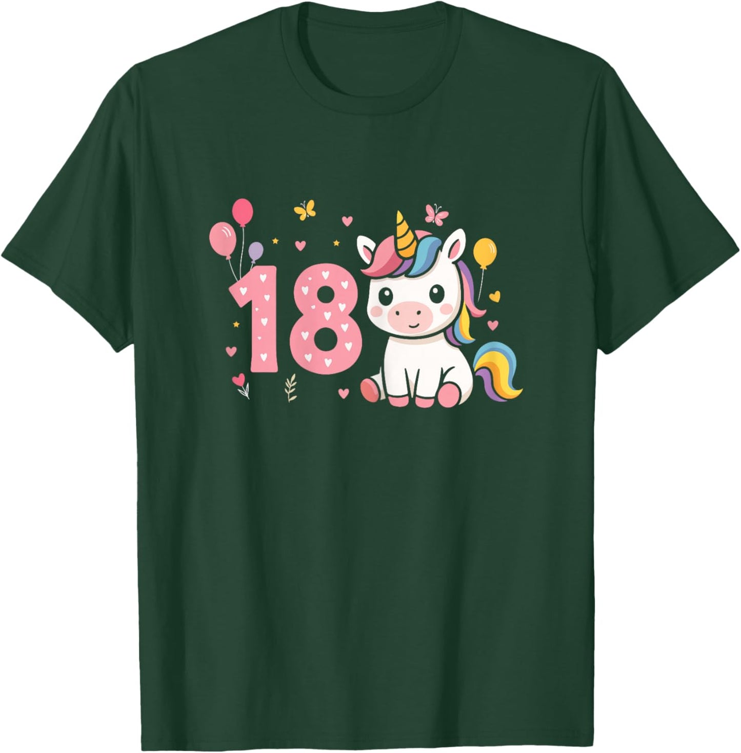 18th Birthday Cute Unicorn Balloon Girl 18 Years Old T-Shirt - T-Shirt | Forest