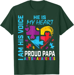I Am His Voice He Is My Heart Grandson Autism Awareness Papa T-Shirt - T-Shirt | Forest