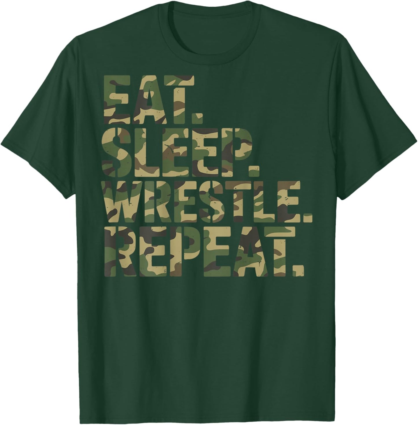 Youth Camo US Wrestling Eat Sleep Wrestle Repeat Wrestler T-Shirt - T-Shirt | Forest