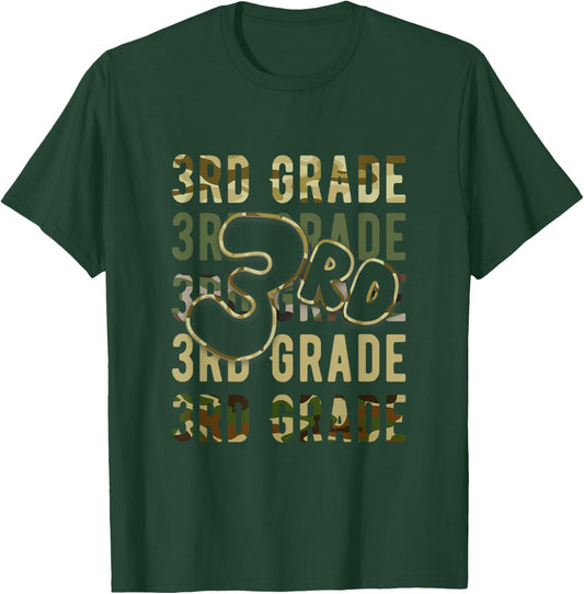 Camo Team 3rd Grade Squad Back To School Teacher Kids Boys T-Shirt - T-Shirt | Forest