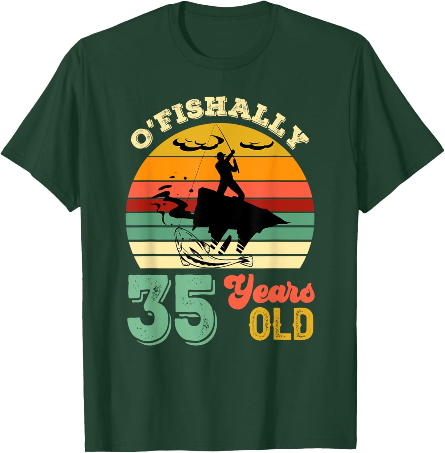 35 Years Old Thirty-Five Grandpa Fish 35th Birthday Fishing T-Shirt - T-Shirt | Forest