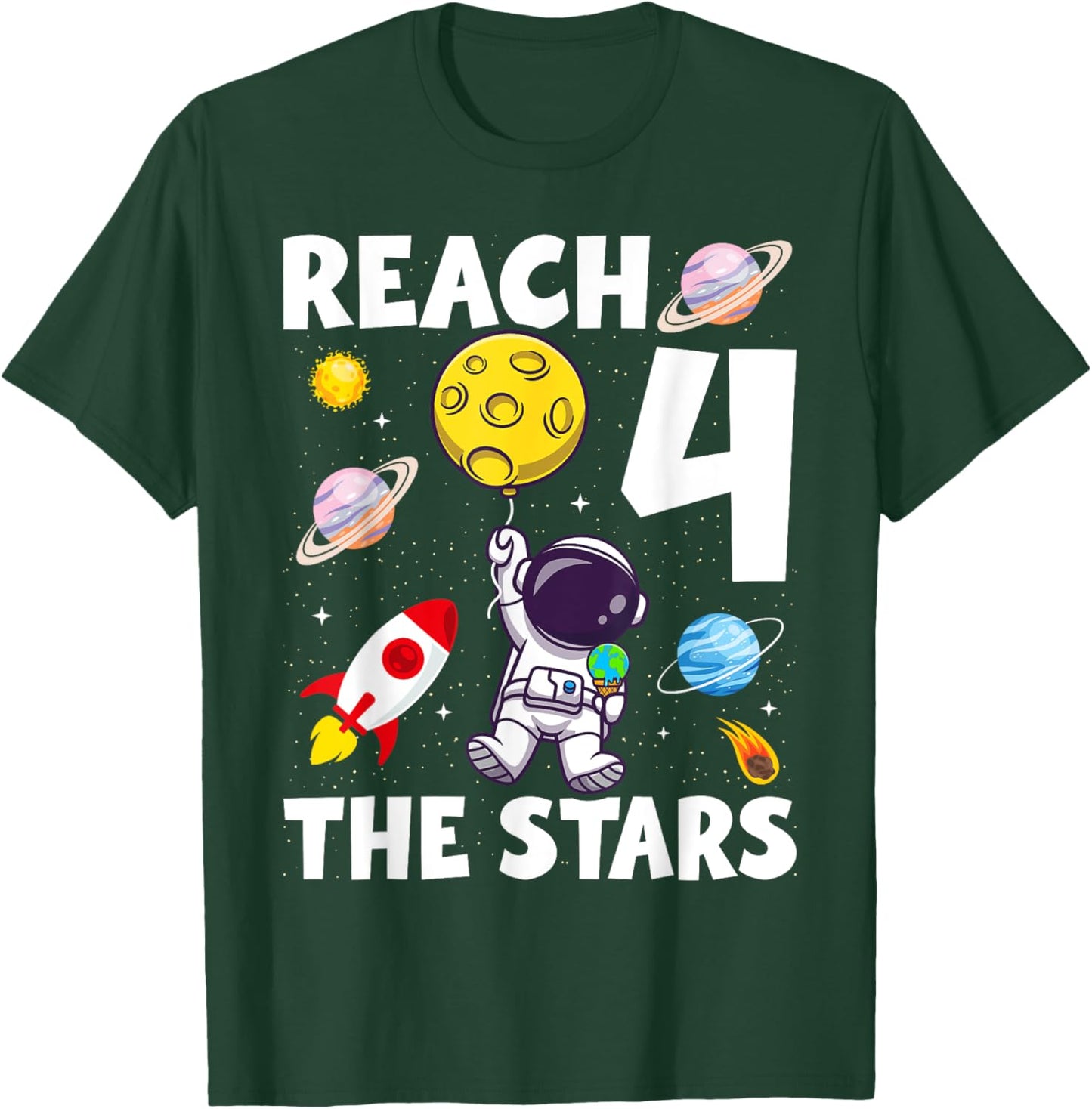 Reach Four The Stars 4 Years Old Birthday Boy Astronaut 4th T-Shirt - T-Shirt | Forest
