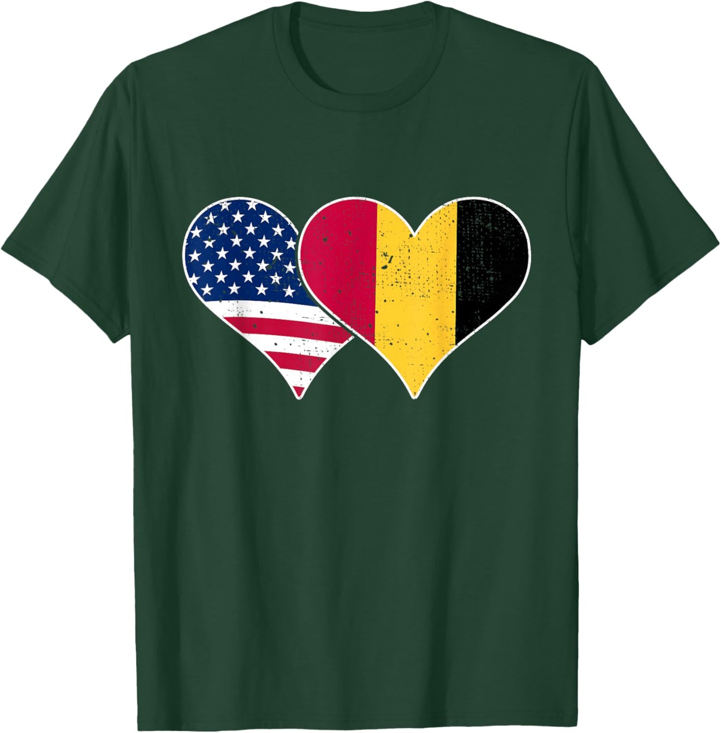 USA and Belgium Flags - American & Belgian Vintage Hearts T-Shirt - T-Shirt | Forest