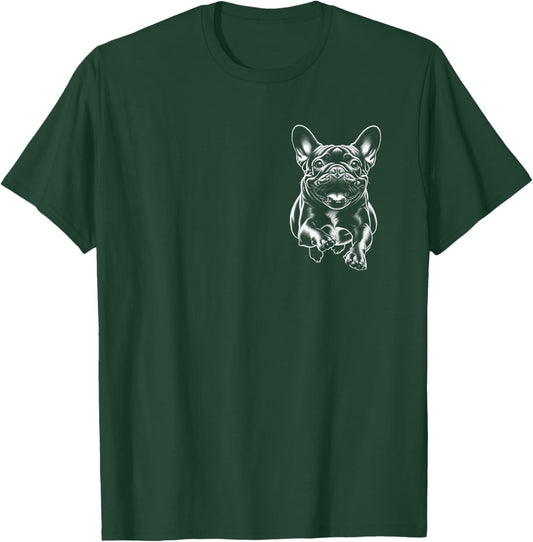 Cute French Bulldog Running On Chest T-Shirt - T-Shirt | Forest
