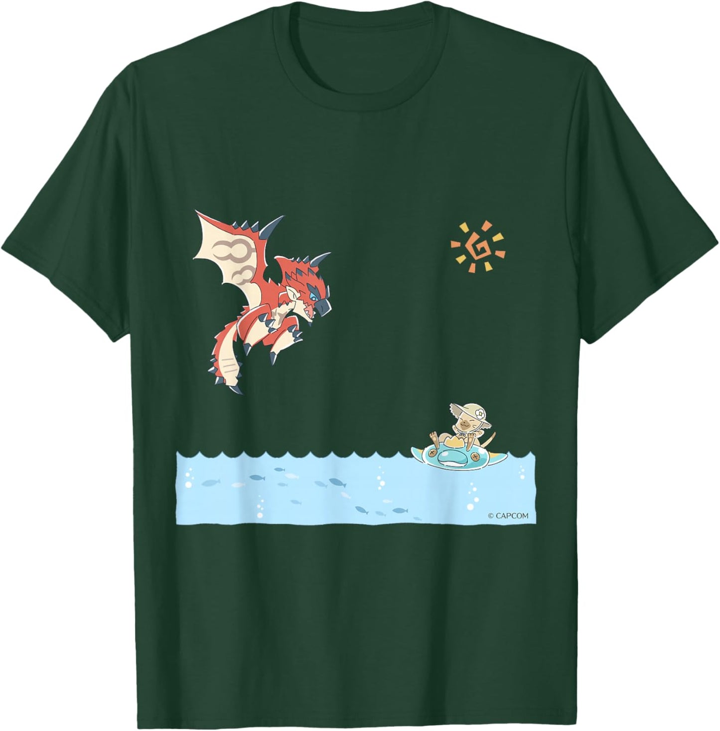 Monster Hunter Rathalos & Swimming Felyne T-Shirt - T-Shirt | Forest