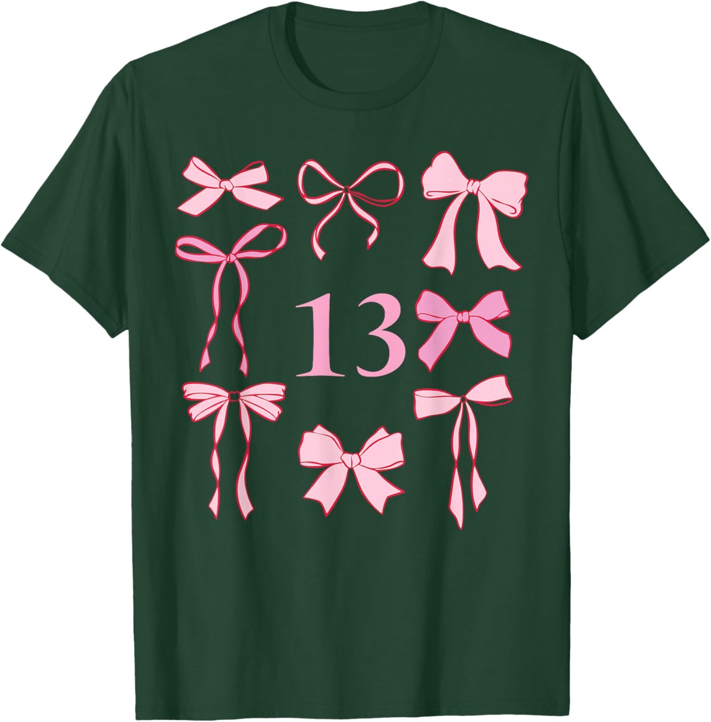 Hello Thirteen Coquette Preppy Pink Bow 13th Birthday Girl T-Shirt - T-Shirt | Forest