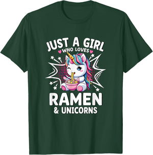 Just A Girl Who Loves Ramen & Unicorns T-Shirt - T-Shirt | Forest