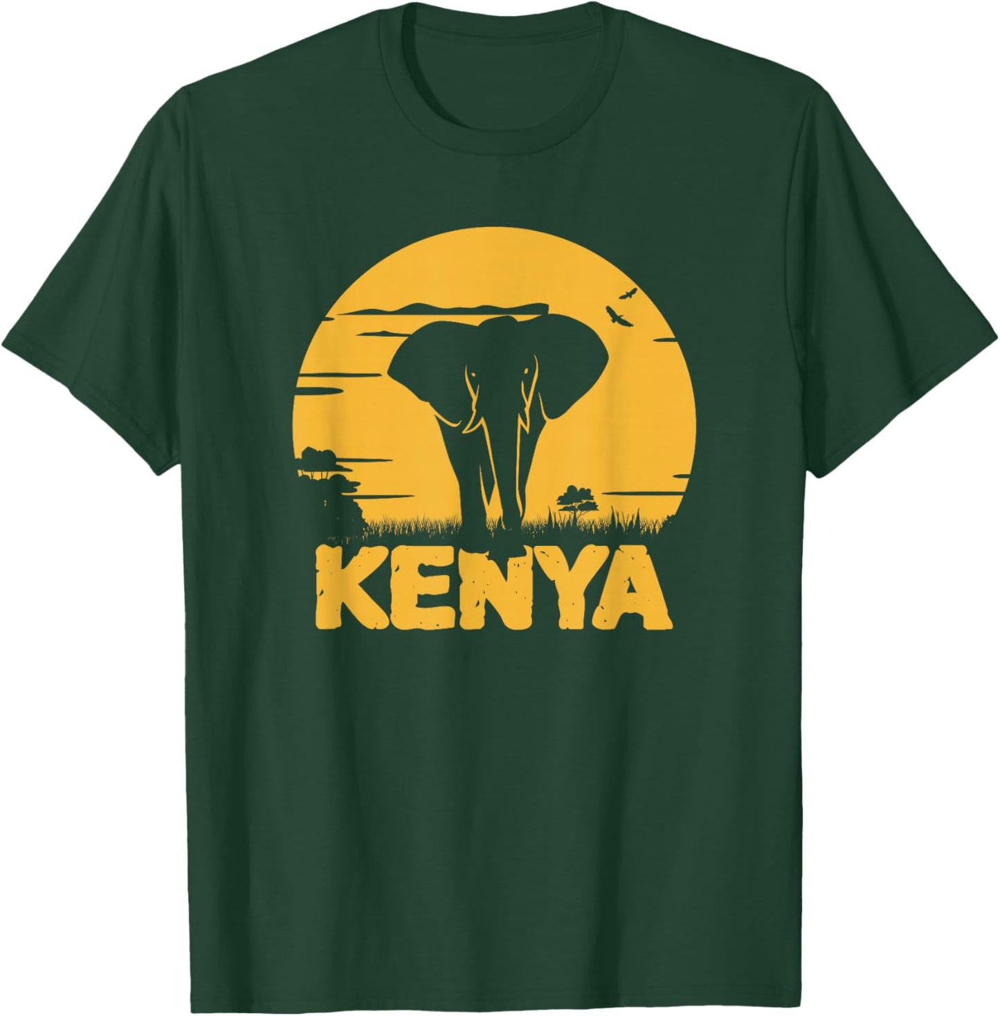 Kenyan Shirt with Retro Vintage Sunset, Elephant Kenya T-Shirt - T-Shirt | Forest
