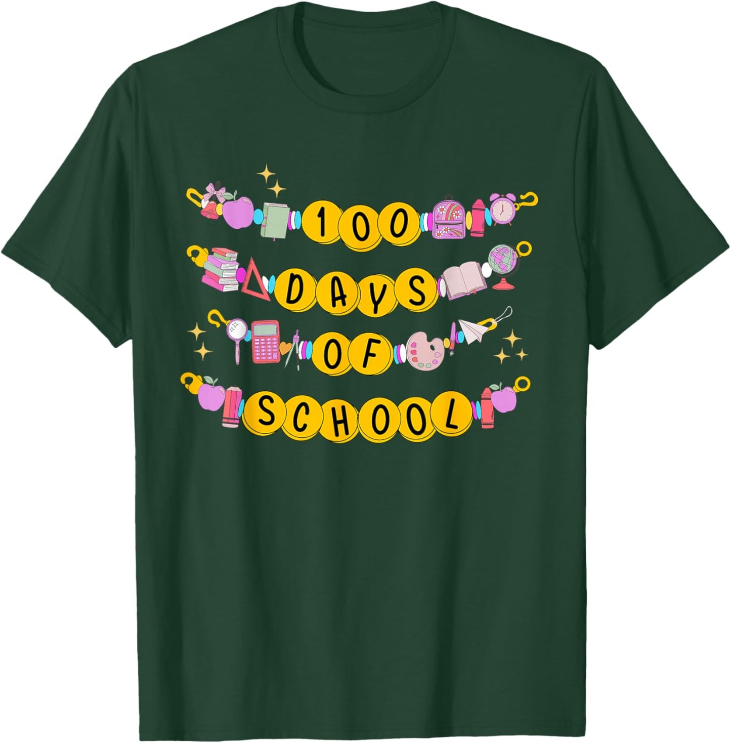 100 Days of School Bracelet Little Girls Teacher Student T-Shirt - T-Shirt | Forest