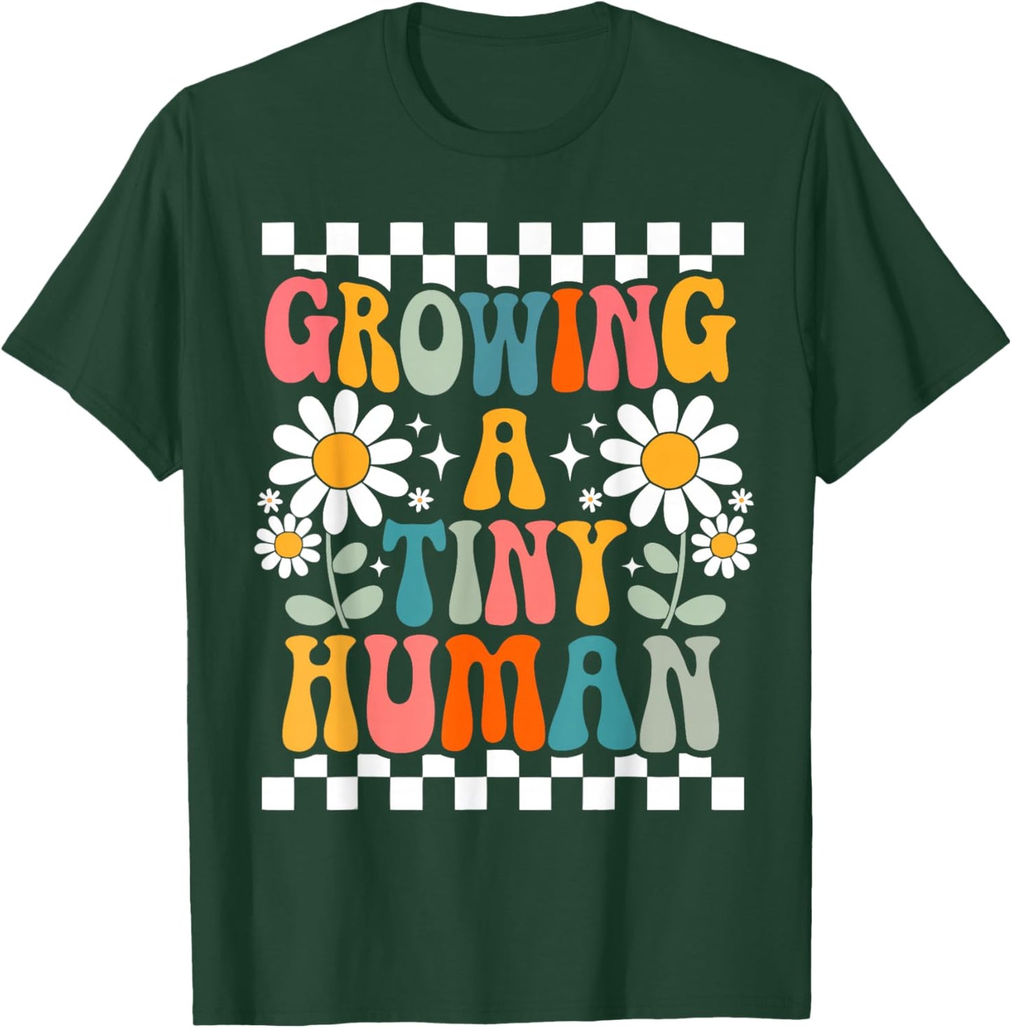 Growing A Tiny Human Floral Baby Pregnancy Announcement Mom T-Shirt - T-Shirt | Forest