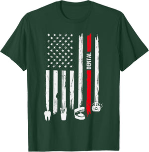 4th Of July Dental Dentist American Flag Patriotic Hygienist Men T-Shirt - T-Shirt | Forest