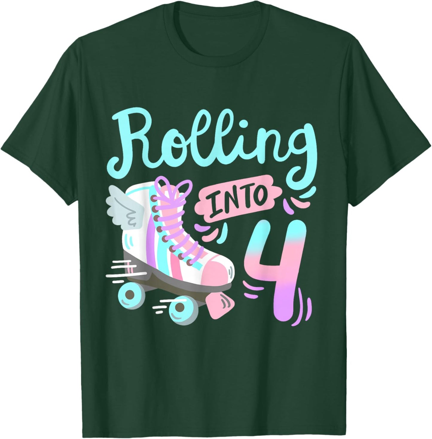 Rolling Into 4 Roller Skates Skater Girl 4th Birthday Party T-Shirt - T-Shirt | Forest