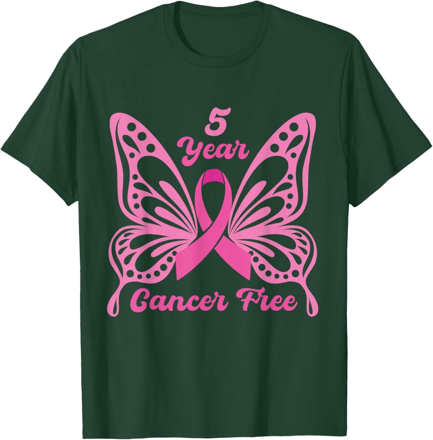 5 Year Cancer Free Breast Cancer Awareness Butterfly Women T-Shirt - T-Shirt | Forest