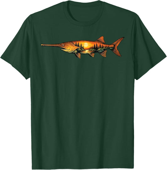 Paddlefish Fishing Sunset Nature Landscape T-Shirt - T-Shirt | Forest