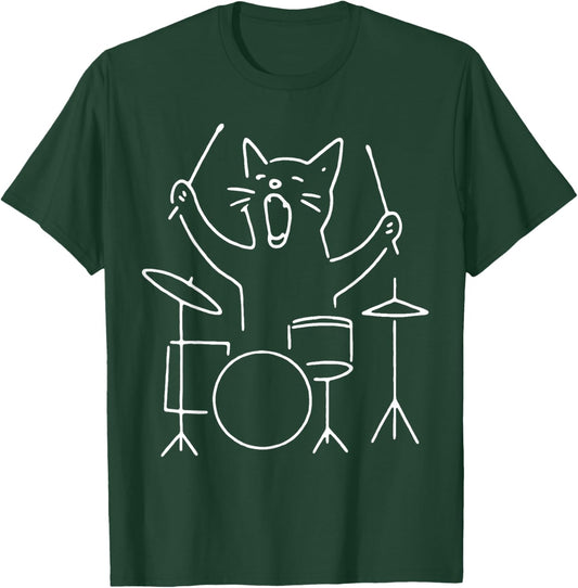 Cat Playing Drums Drumming Drummer Screaming Music Lover T-Shirt - T-Shirt | Forest