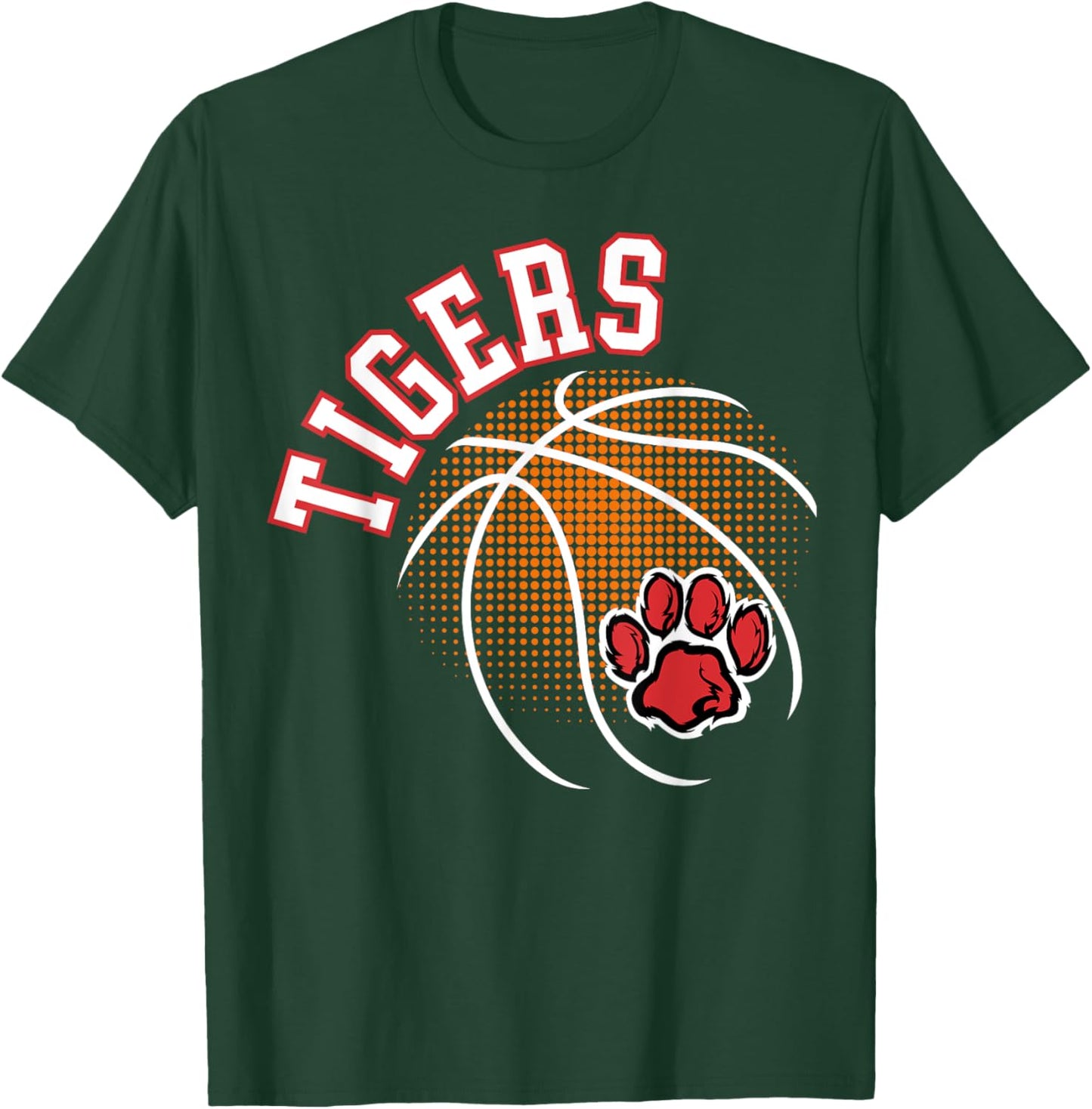 Tigers Basketball Red Tiger Pride Paw Print School Spirit T-Shirt - T-Shirt | Forest